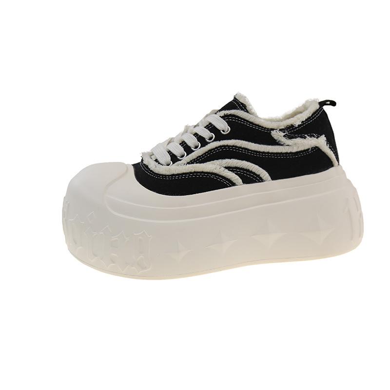 European denim big head muffin platform bread shoes women's canvas shoes lace-up versatile small height-increasing casual shoes