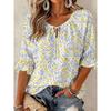 Women V Neck Tie 3/4 Ruffle Sleeve Floral Blouse, Casual Shirt for Dating, Outdoor and Daily Look