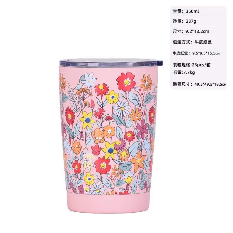 Large Capacity Thermos Cup Wide Mouth Portable Outdoor Sports Kettle Straw Cup Set Printed Water Cup