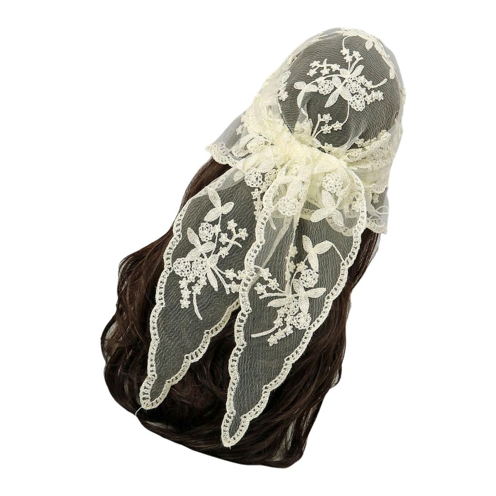 Embroidered Lace Triangle Scarf Flower Headband Lace Headscarf Bandana Headband Elegant Scarf Shawl 135x45cm for Woman