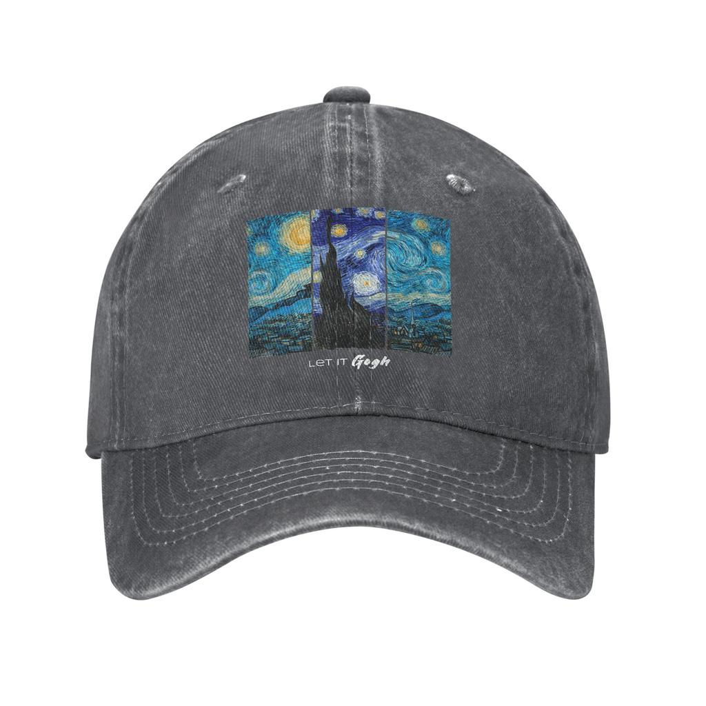 Let It Gogh Funny Vincent Van Gogh Starry Night Unstructured Baseball Cap Painting Distressed Denim Hats Adjustable Snapback