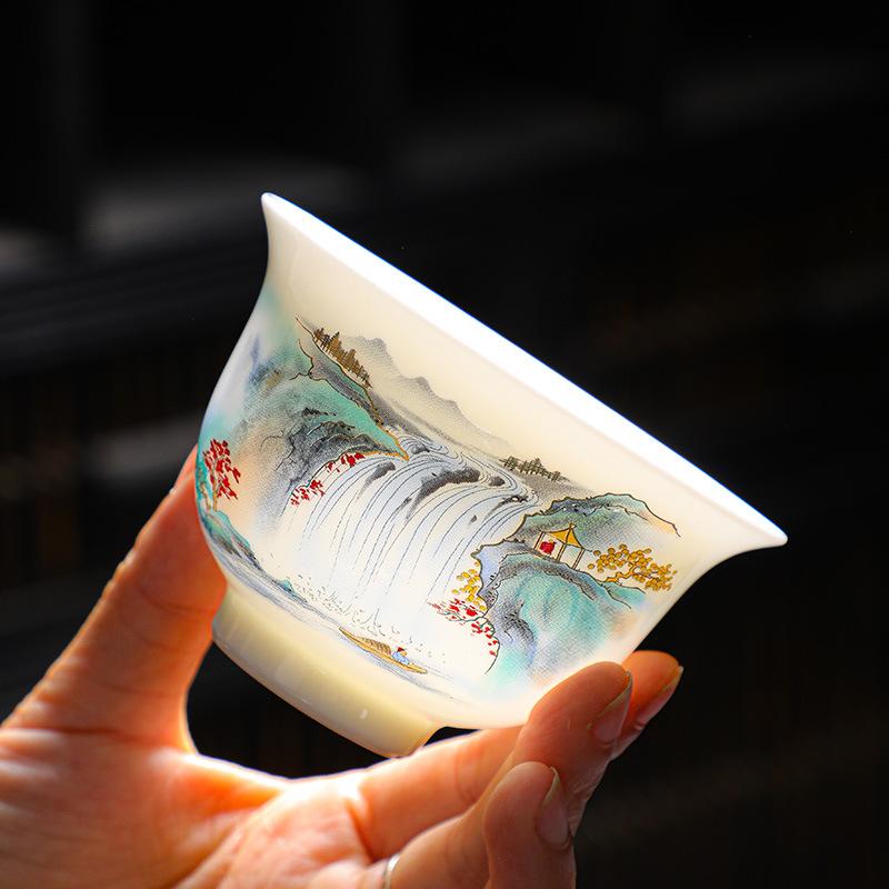 Ceramic White Suet Jade Porcelain Kung Fu Tea Set Business Company High-end Gifts