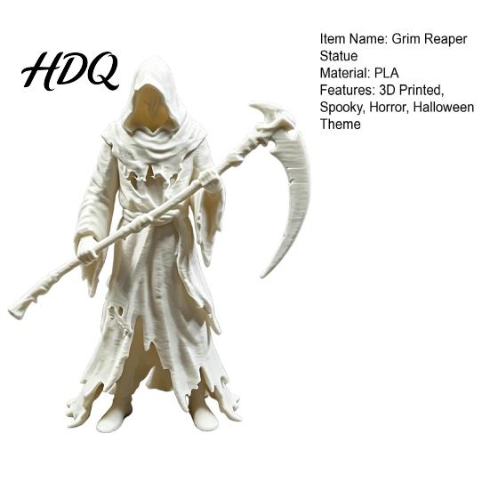 Dark Style Ornament Gothic Grim Reaper Figurine 3D Printed Hooded Statue with Halloween Desktop Decoration Sickle Spooky Robe for Indoor Home