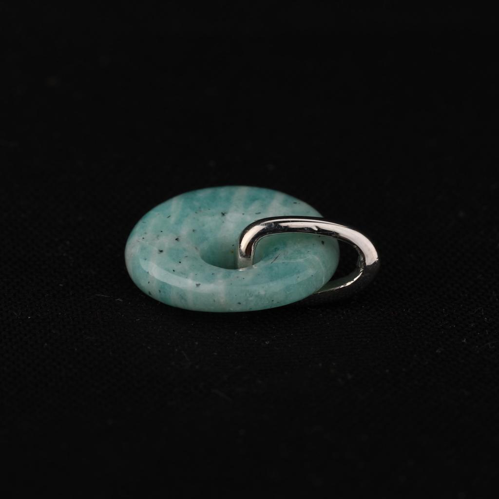 Natural Amazonite Donut Pendant 925 Sterling Silver Rhodium Plated Minimal Fine Jewelry Gift for Her