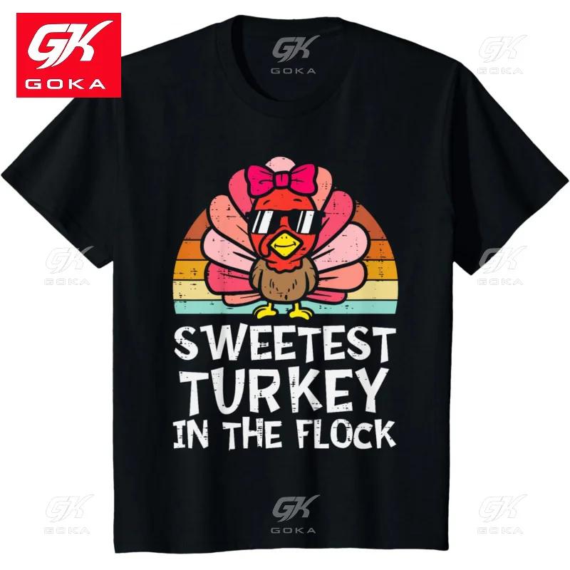

The Sweetest Turkey Thanksgiving Cotton T Shirt Graphic Clothing Short Sleeve Vintage Tops Printed Y2K Clothes Classic T Shirts S