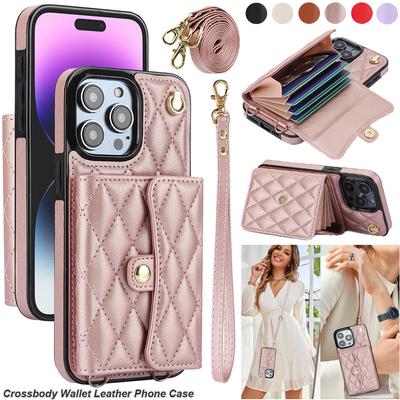 Crossbody Cards Slot Bag Pénztárca bőr tok iPhone 15 14 13 12 11 Pro Max XS MAX XR 8 7 P Samsung S24 S23 S22 S21 S20 Ultra Plus A14 A13 A53 A54 telefonhoz
