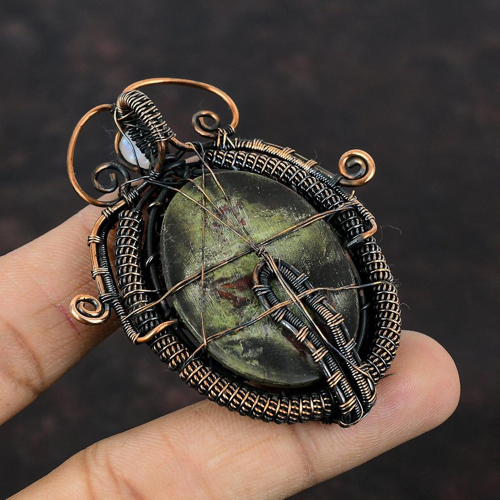 Tree Of Life Dragon Bloodstone Pendant Copper Wire Wrapped Gemstone Pendant Handmade Rainbow Moonstone Pendant Gift For Her Copper Jewelry