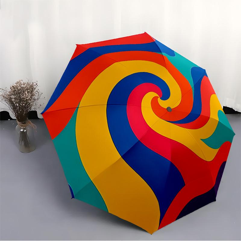 1pc Colorful Swirl Automatic Opening/Closing Umbrella with Operation & Windproof Canopy yy260311017