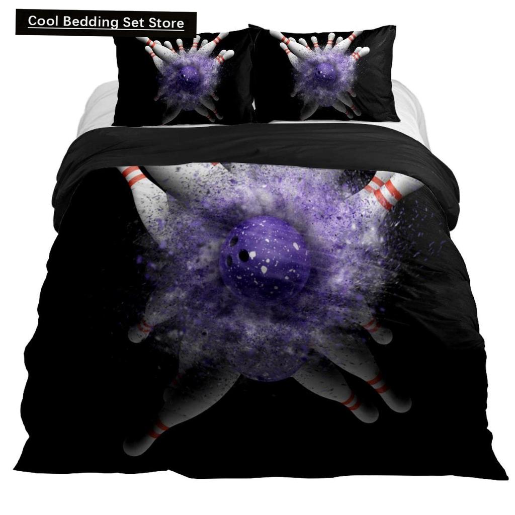 Bowling King Queen Double Duvet Cover Teens Sports Games Theme Bedding Set Starry Sky Comforter Cover Blue Polyester Quilt Cover
