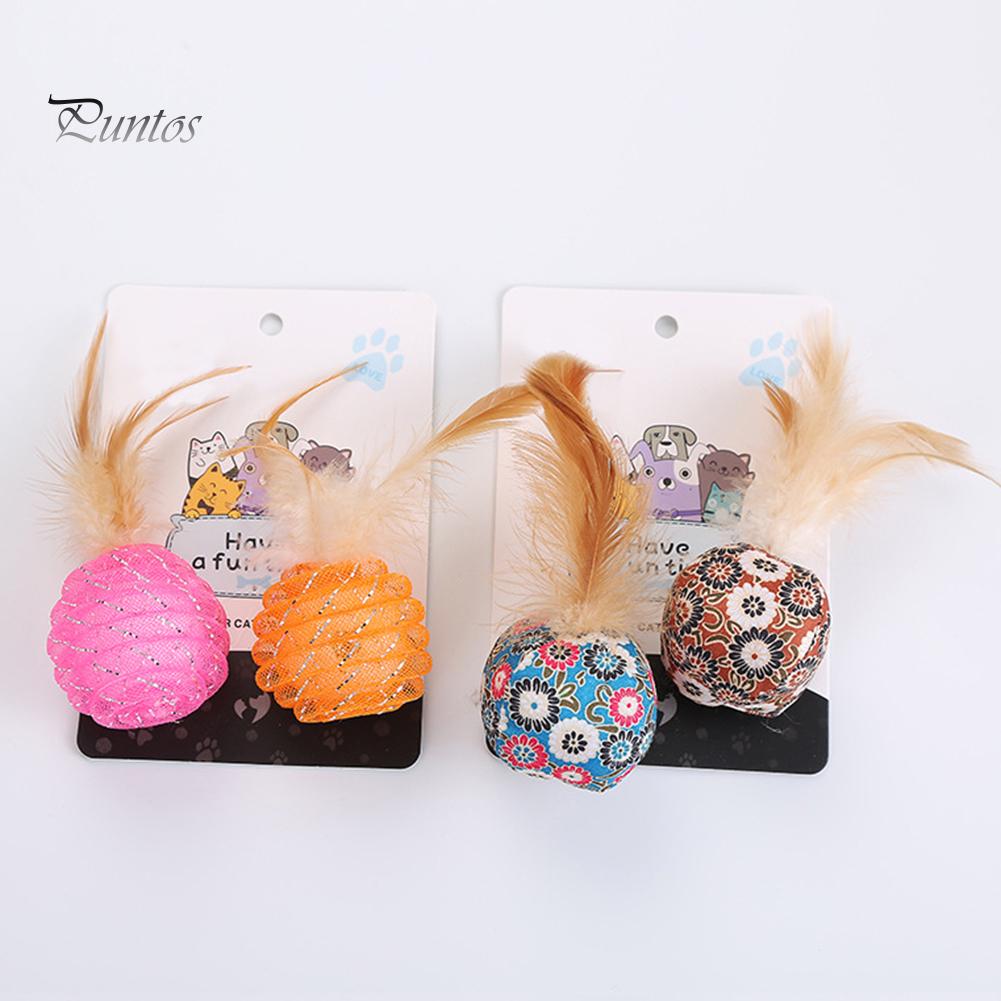 Puntos Pet 2Pcs Cat Kitten Feather Cloth Line Tube Balls Bite-resistant Scratch Toys