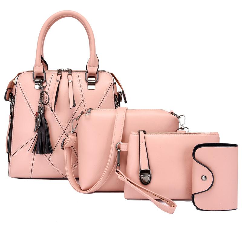 Solid Color Fringed Large-capacity Shoulder Bag Popular Fashion Portable Oblique Span Bag Splicing Bag