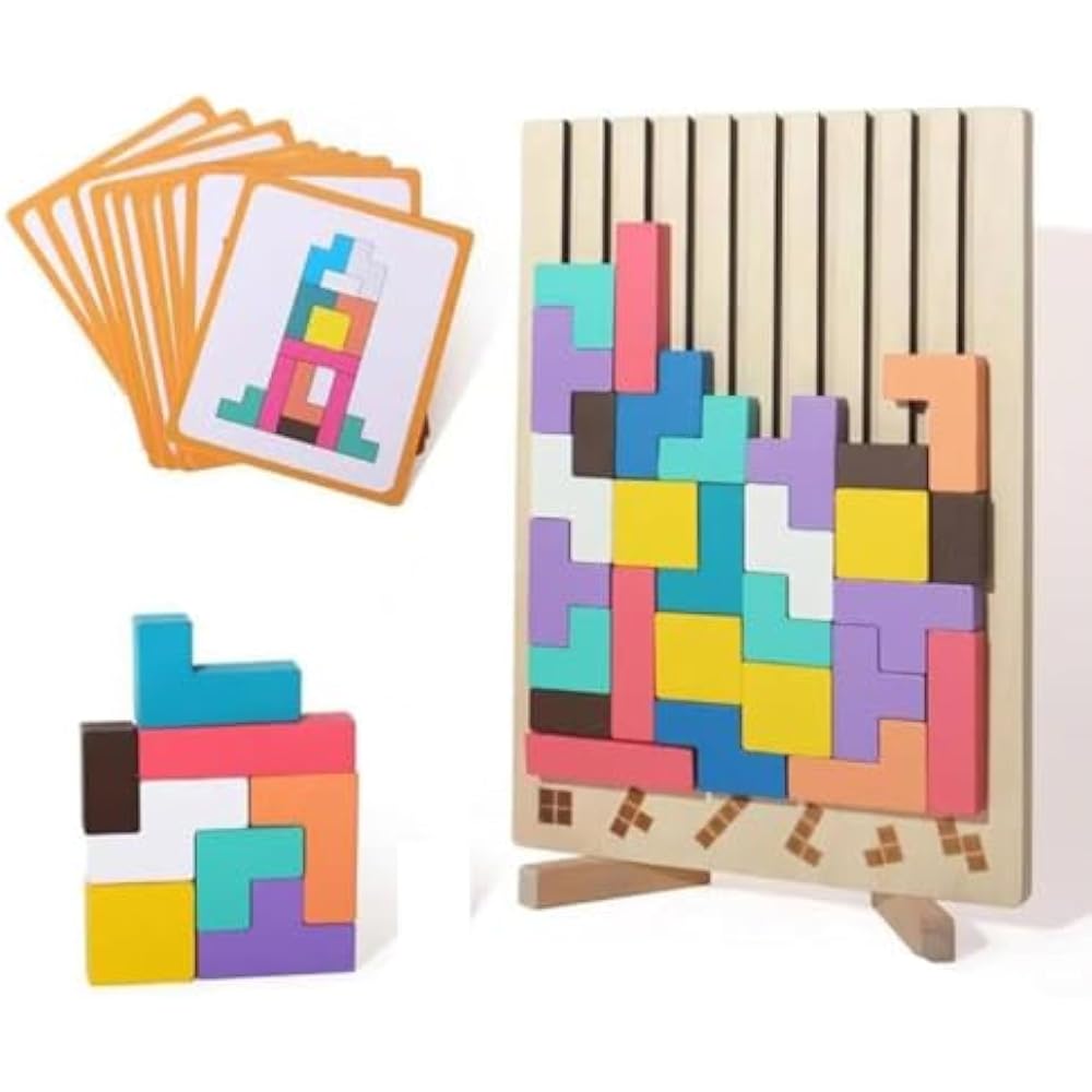 Tetris Puzzle Wooden Building Block Puzzle 3D Tetris Block Toys Educational Toys Manual Thinking ...