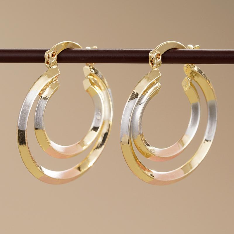 Huitan Luxury Women Three Tone Metal Hoop Earrings for Wedding Party Engagement Elegant Delicate Accessories Fashion JewelryGood Product
