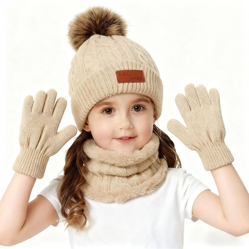 Neuer Samt Kinderhut Schal Handschuhe Dreiteiliges Set Herbst und Winter Neuer warmer Babyhut
