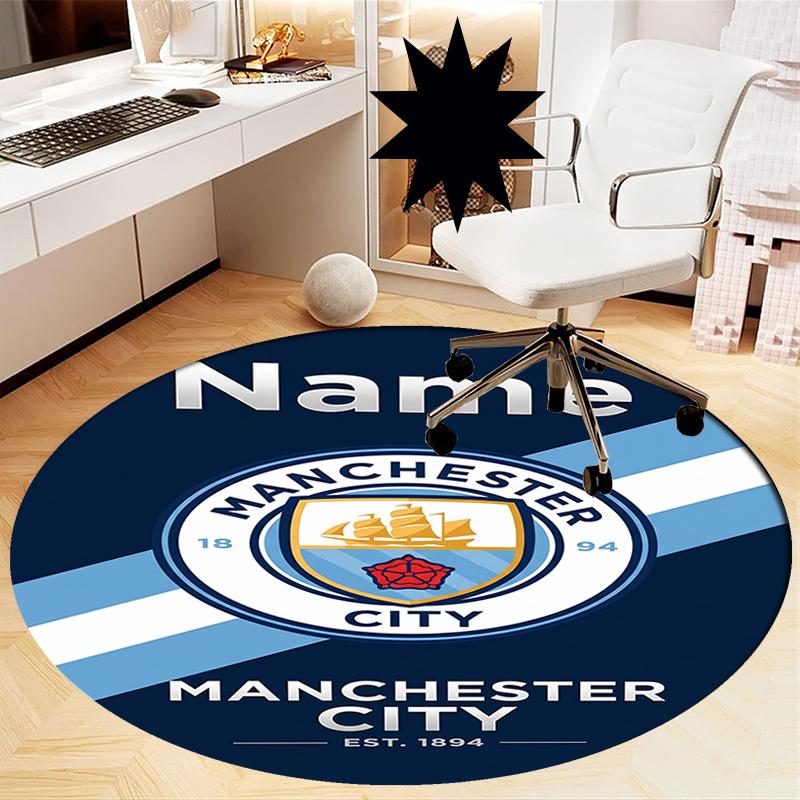 Custom Name Manchester City Printed Round Rug Carpet Chair Rug Area Rug Entryway Doormats,for Office Chair Living Room Bedroom Kitchen Room.