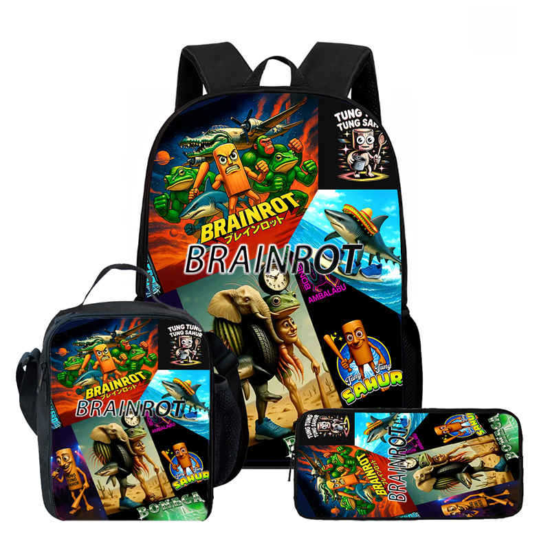 Wooden Stick Man Brain Rot Schoolbag High Definition Printing Leisure Cross Border Light Backpack