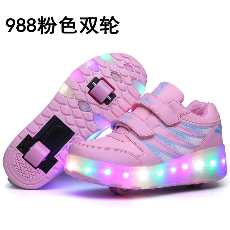 Youth style shoes Kids Light-Up Roller Shoes With Retractable Wheels Double Wheel PU Sole Slip-On Sneakers Boys Girls