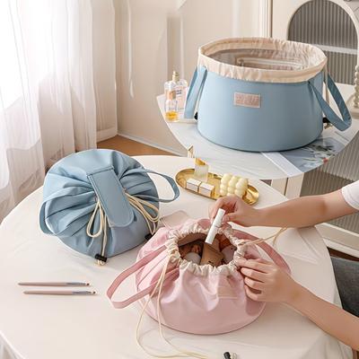 Large Capacity Cylindrical Travel Toiletry Storage Bag (with Drawstring Closure) — Multi-Compartment Portable Storage Bag, Unisex, Suitable for Gym