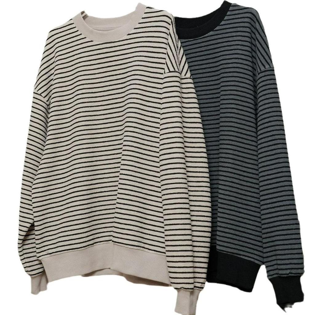 Sweter w paski w stylu japońskim retro na wczesną wiosnę - Wygodny, luźny, casualowy top dla kobiet