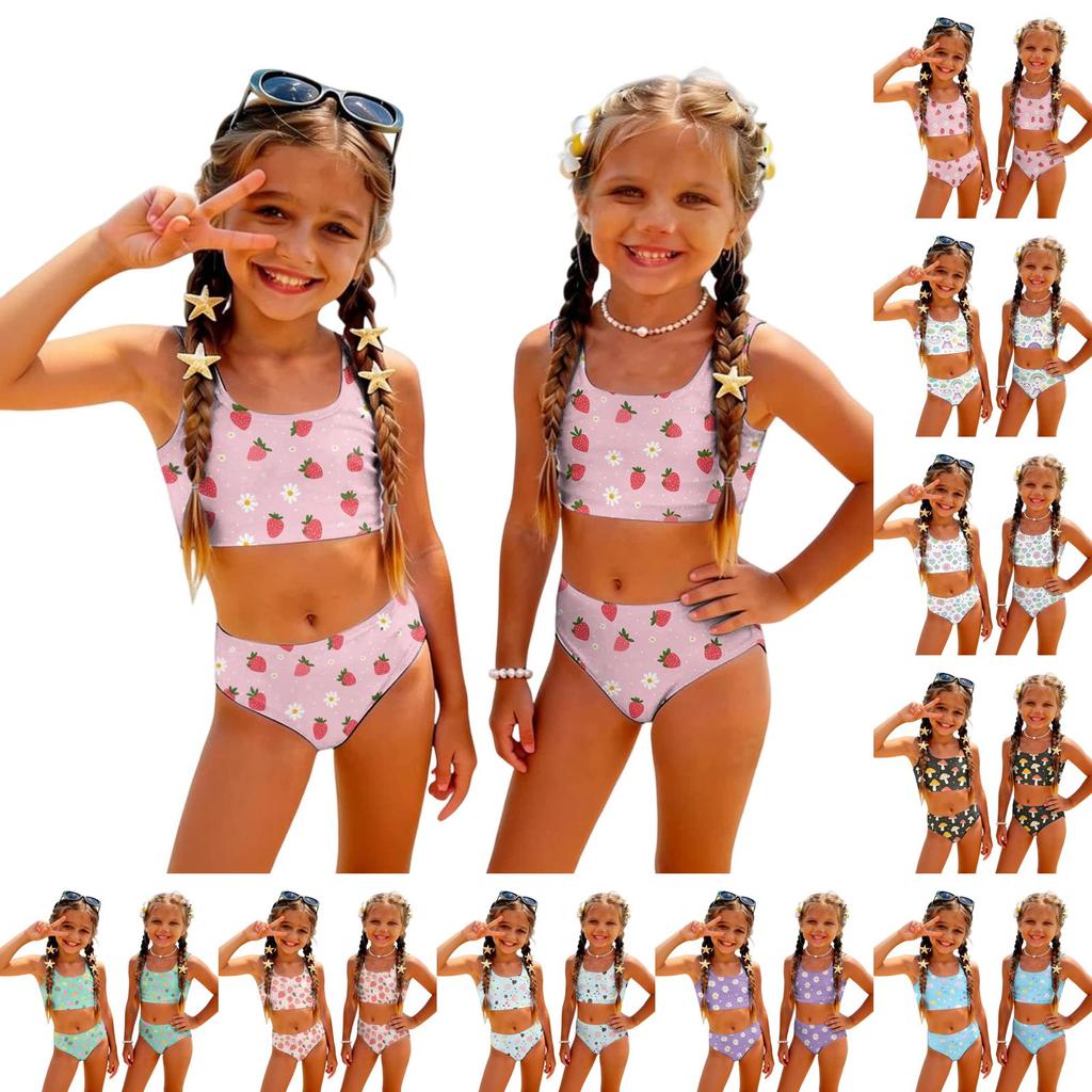 Girls Two Piece Swimsuit Set Tankini Top and Bottoms Kids Swimwear Beachwear Summer Bathing Suit for Children
