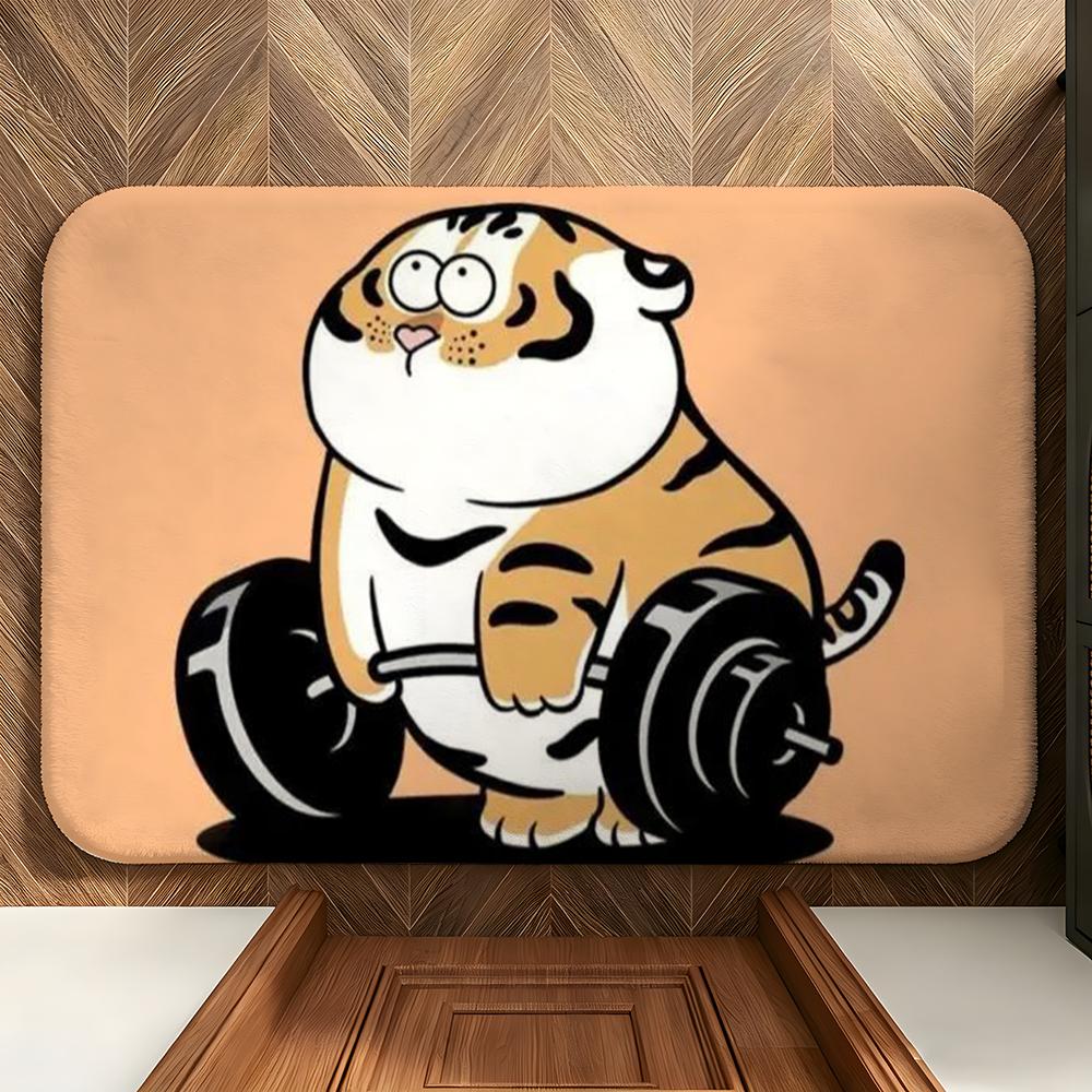 Character I-I'm Not Fat T-Tiger Floor Mat Soft Flannel Entrance Door Mat Non Slip Absorbent Bathroom Bedroom Floor Rug
