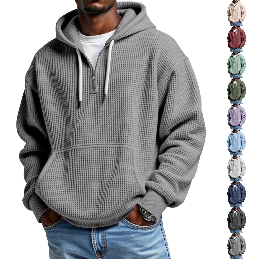 Men's Half Zip Hoodie Knit Color Casual Sweatshirt