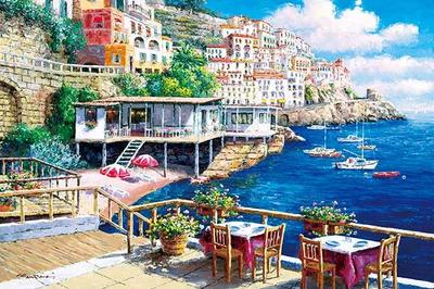 APPLEONE Jigsaw Puzzle 1000-915 "Sunny Amalfi Coast" 1000 Pieces, Made In Japan, 75 X 50 Cm, by Sam Park