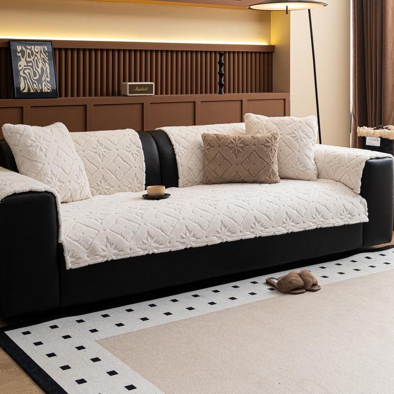 Retro High-End Straight Row Sofa Cushion Autumn And Winter Plush Leather Sofa Special Seat Cushion Fixed Non-Slip Cover Cover Cloth