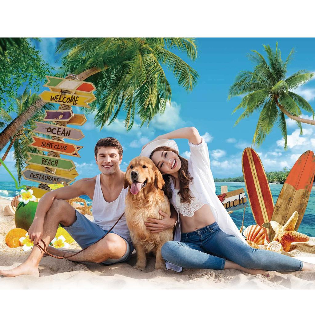 Summer Hawaii Beach Backdrop Tropical Flowers Aloha Luau Sea Surfboard Holiday Party Birthday Photography Background Decor Props