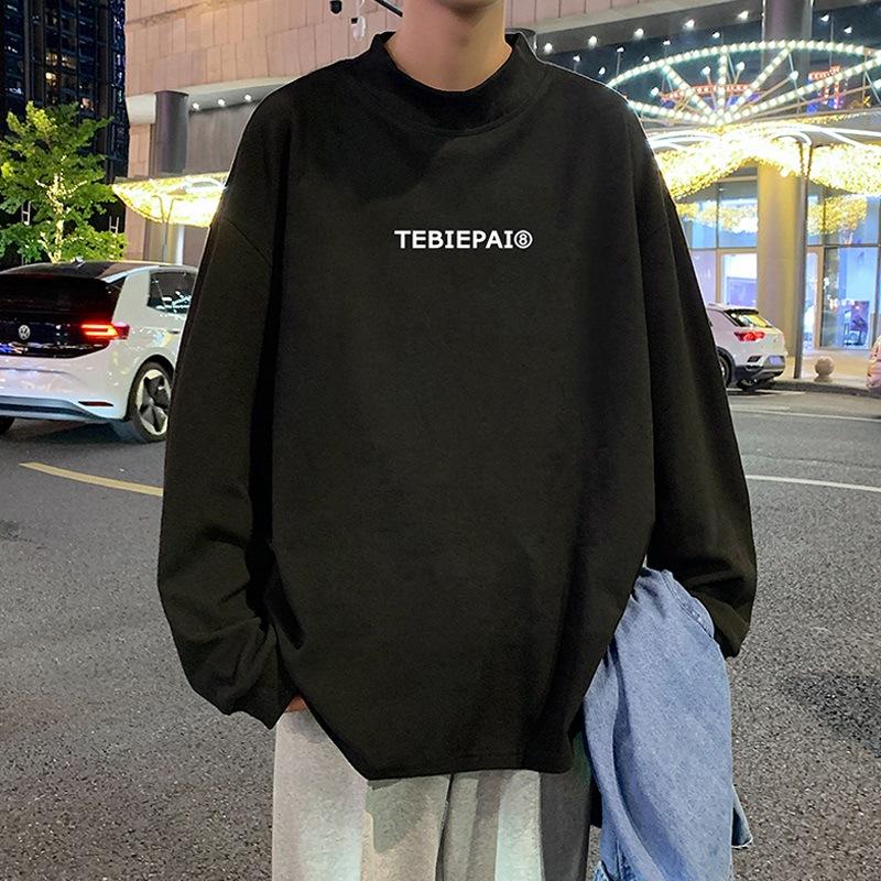 

Осенне-зимняя мужская новая полувысокая бархатная рубашка с высоким воротником для тепла и модная свободная футболка с длинным рукавом XXL чёрный