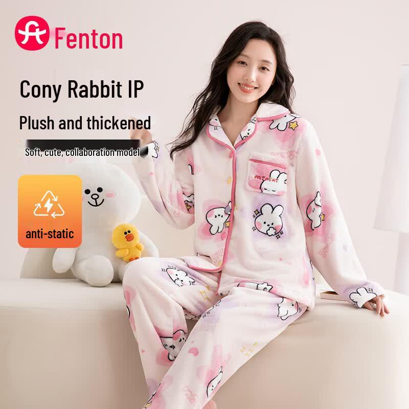Fenteng Women s Connie Bear Warm Pajama Set L