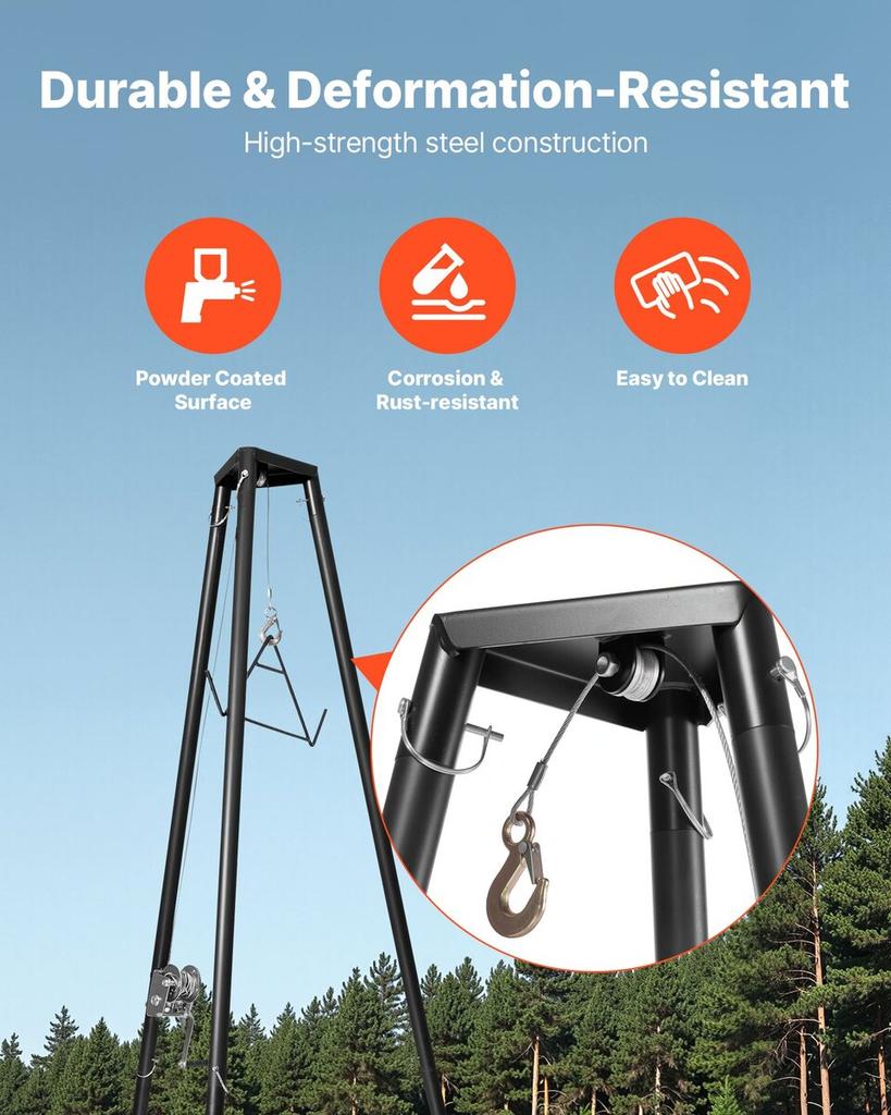Stativ Wild-Heber, 500 lbs Tragfähigkeit, Jagdwild-Heber Winde Lift mit Wildhaken & Manueller Winde, Jagdwild-Abhäuten und Reinigungszubehör für