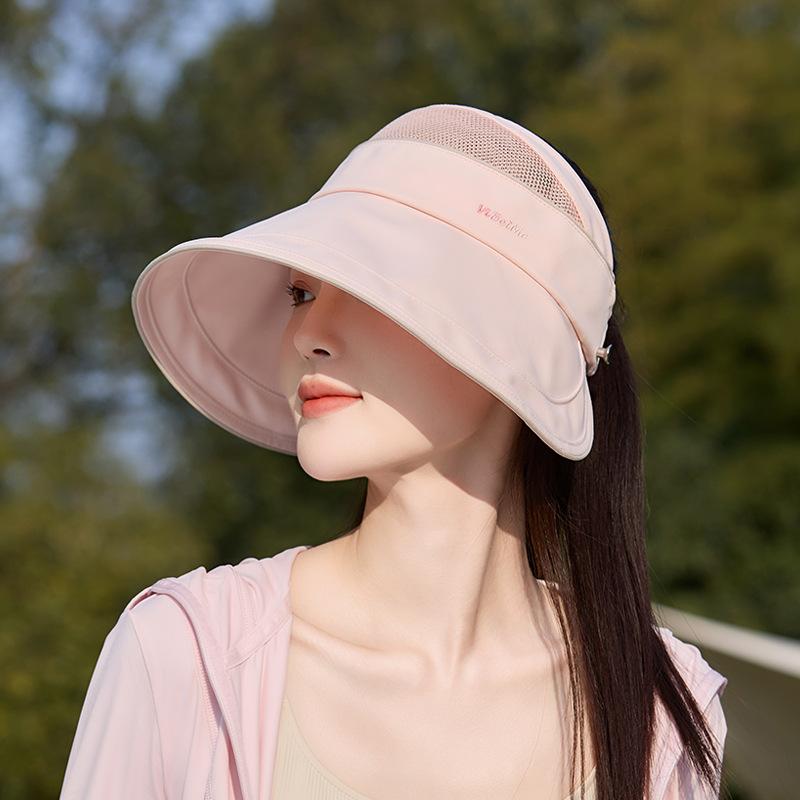 Summer sun hat children's big brim can tie ponytail empty top hat outdoor versatile fashion can hang mask sun protection hat
