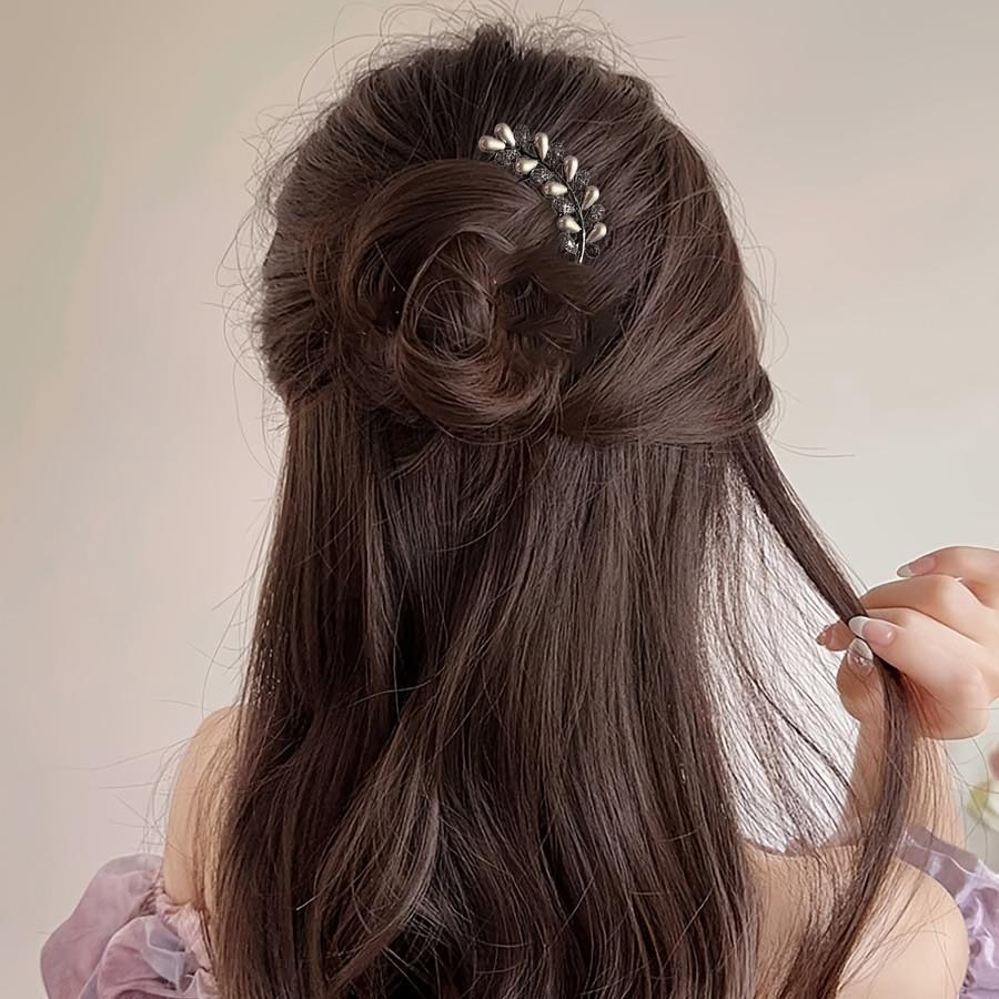 Chinese ancient style exquisite rhinestone U-shaped comb, feminine elegance, daily metal hair clip, hairpin