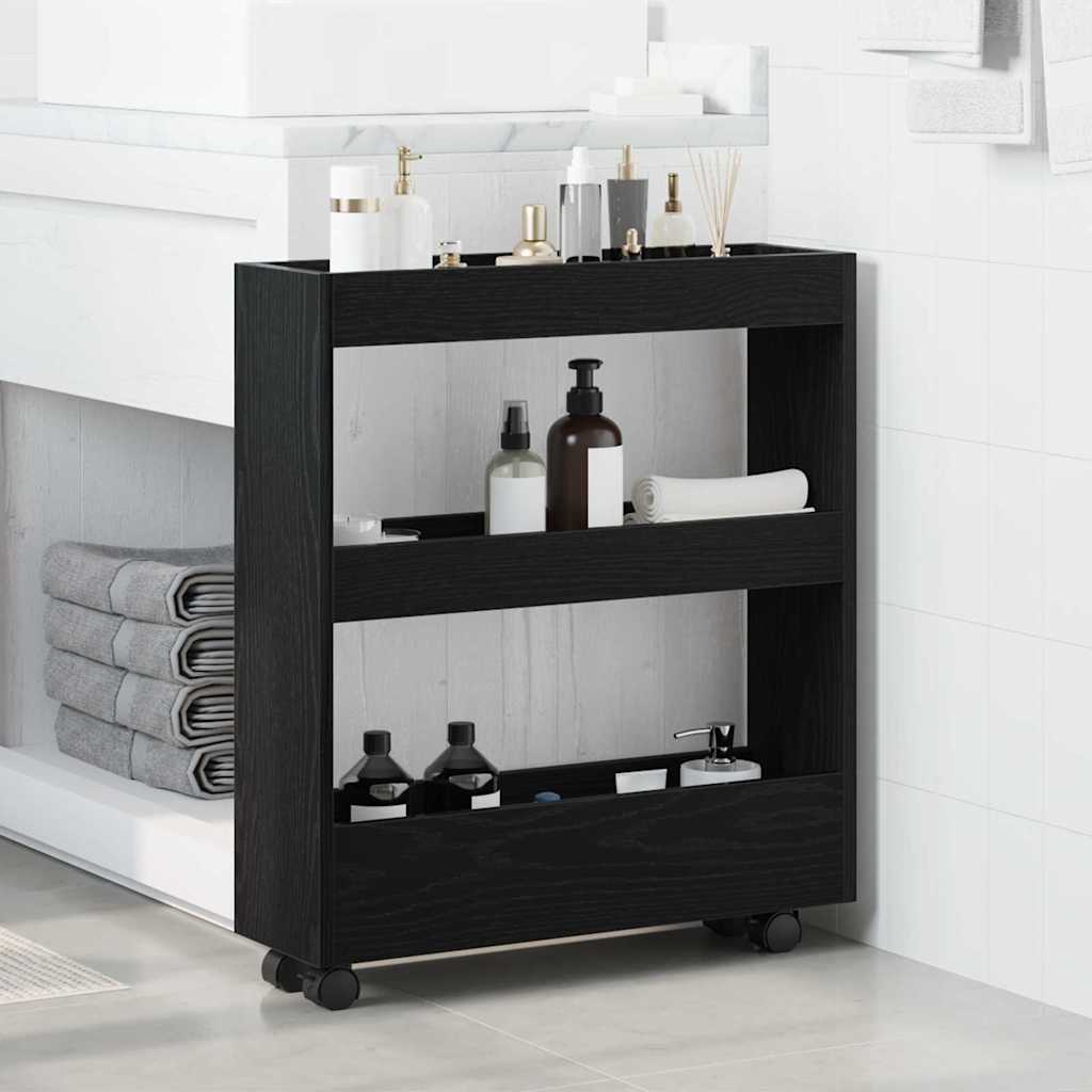 Narrow Storage Trolley Black Oak Effect
