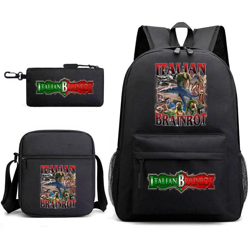 Abstract Foreign Shanhaijing Schoolbag Tongtongsahur Cartoon Primary School Student Backpack Three-piece Set D