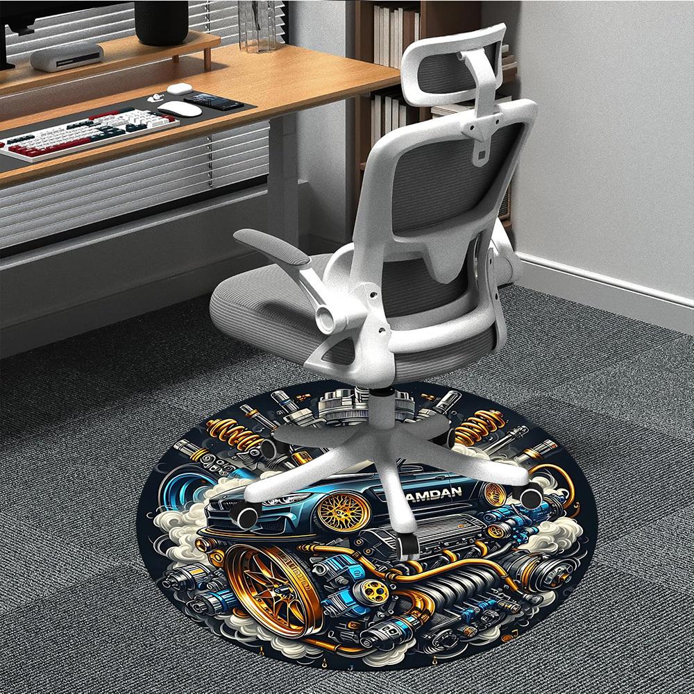 

1pc Car Artwork Chair Carpet for Office, Round Polyester Mat, Indoor Decor for Office, Easycare Fabric, Washable Non-slip Area Carpet 80cm