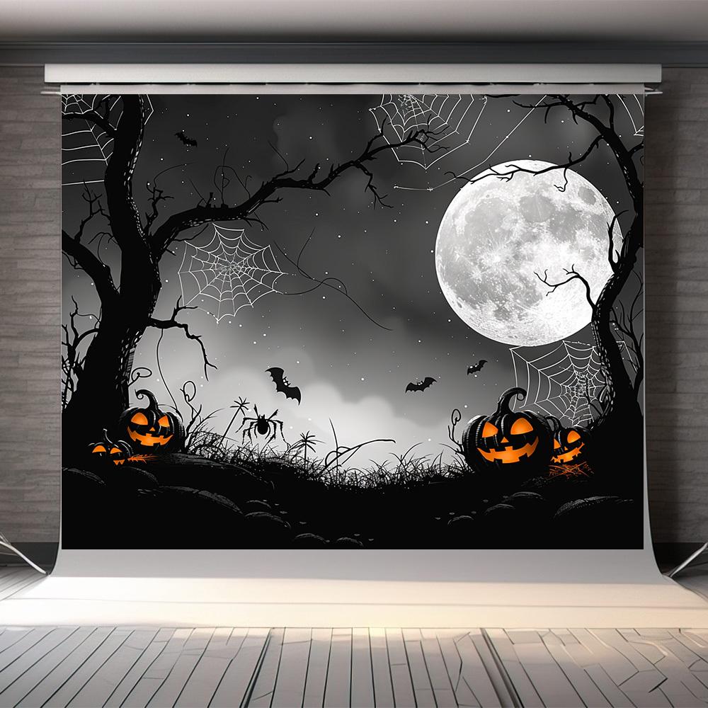 1Pcs Halloween Pumpkin Full Moon Spooky Theme Decoration Background Halloween Backdrop Decorations For Photo Studio Booth Party