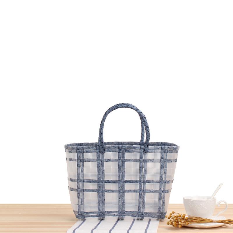 Summer Jelly Women Fashion Transparent Handbag Large Capacity Beach Bag Casual Woven Shopping Basket Tote MIT