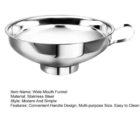 Wide Mouth Funnel with Handles Stainless Steel Kitchen Funnel Cup Jam Salad Dressing Hoppers Filter for Oil Coffee Wine Water