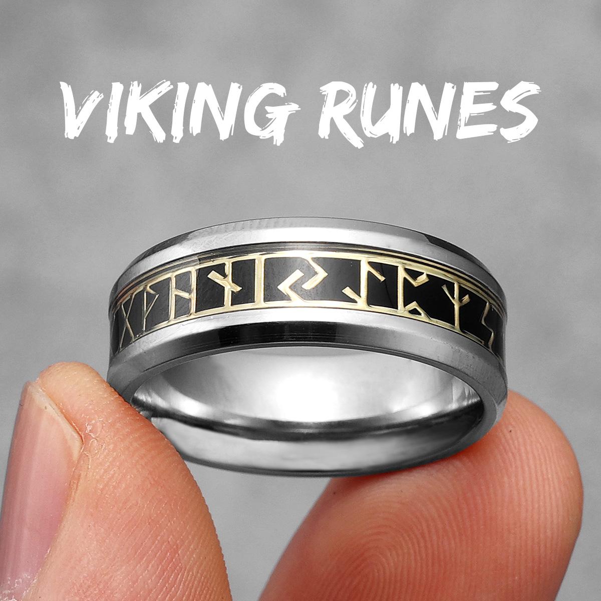 Bagues Simples Nordiques Viking Runes Acier Inoxydable Homme Femme Punk Vintage pour Petit Ami Bijoux Biker Créativité Cadeau 10 gray