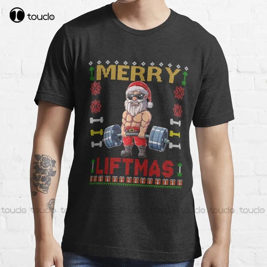 Merry Liftmas Ugly Christmas Sweater Santa Gym Workout Funny Gym Exercise Ugly Christmas Sweater Outfit TShirt CasualShirts