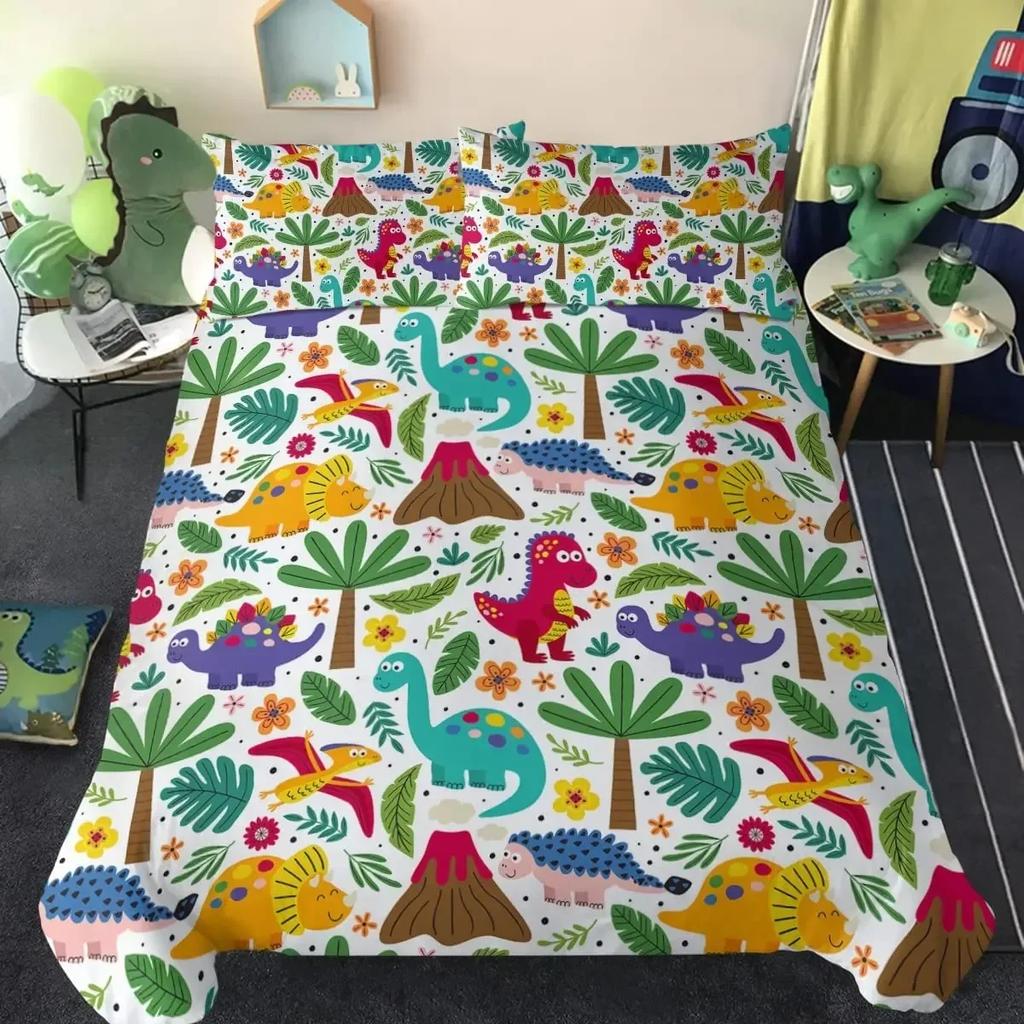 Dinosaur Cute Ancient Animal Comfortable Duvet Quilt Cover Pillowcase Bedding Set Children Bedroom Decoration Home Textile