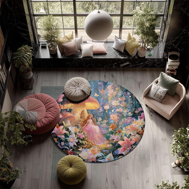 Forest pattern round rug,Carpet Rug for Living Room Bedroom Playroom ,Non-slip Floor Mat,Holiday Gifts and Birthday Gifts.