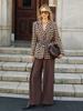 Cross2025 Women's Houndstooth Double-Breasted Suit Jacket, Mid-Length, Versatile Autumn Fashion