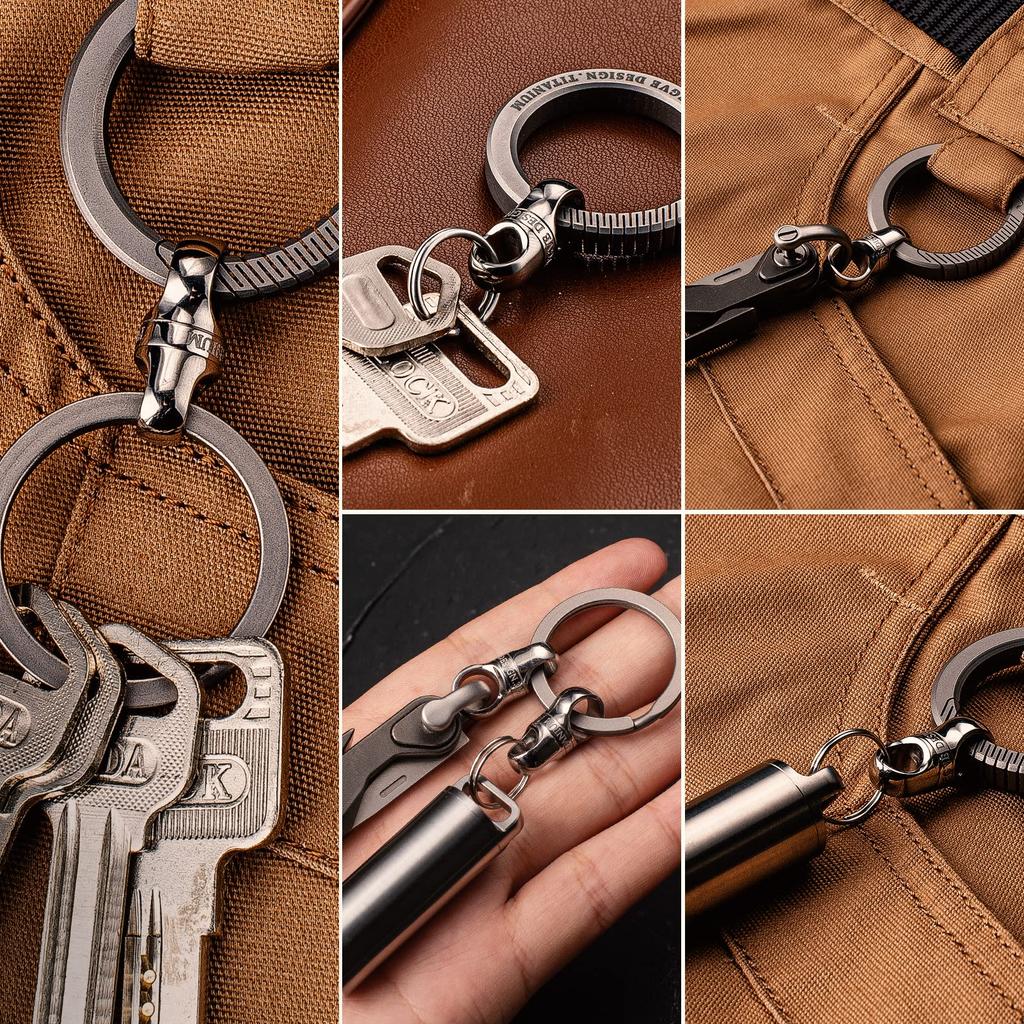 FEGVE Titanium Key Ring, Car Key Holder, Men's Smart Key, Metal Fittings, 360° Rotating Connector, Anti-Lost (3 Connectors)