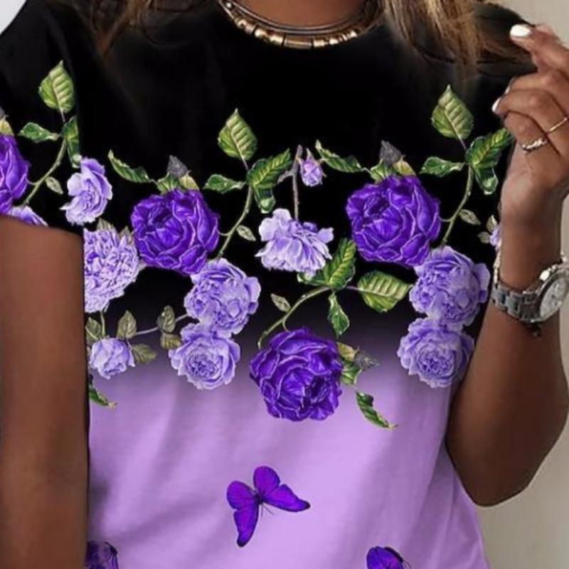 Dámské tričko 3d Flower Graphic Tričko Korejská móda Krátké rukávy Výstřih do O Oblečení Volný čas Košile Harajuku Letní topy