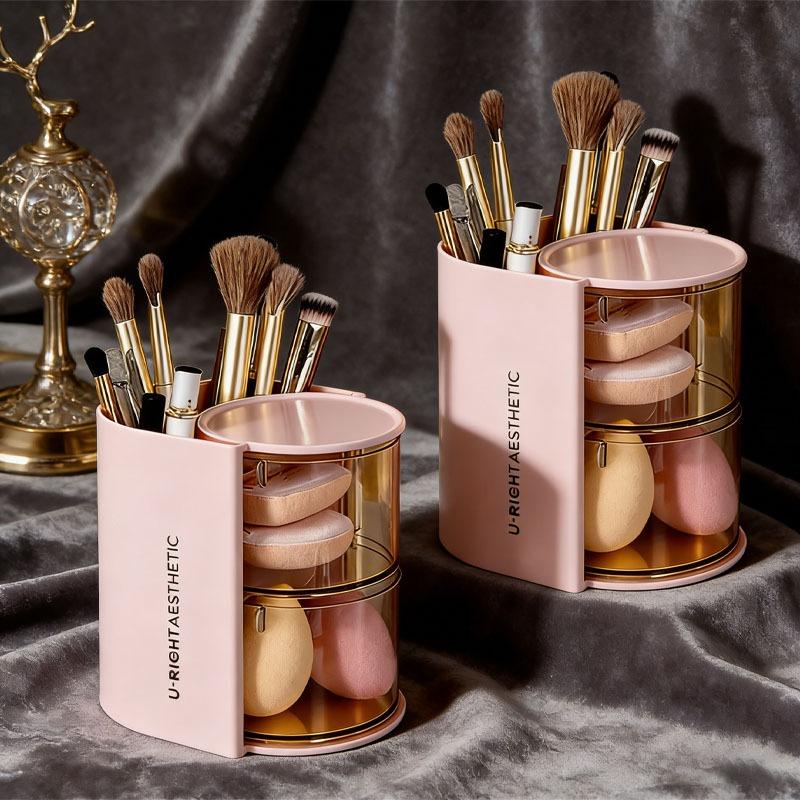360-Degree Rotating Cosmetic Storage Box Dustproof Multi-Functional For Storing Brushes Sponges And Lipstick