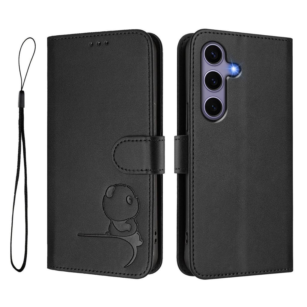 Für Samsung Galaxy S24/Galaxy S25 Hülle Panda-Prägung RFID-Blockierendes Portemonnaie Leder-Handyhülle mit Handschlaufe