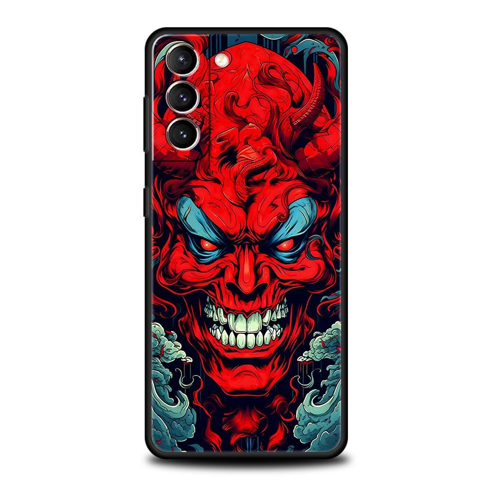Japan Samurai Oni Mask Phone Case For Samsung Galaxy S26 Ultra S25 Plus S24 FE S23 S22 5G S21 S20 Cover Black Soft